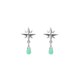 Tiny Compass Rose and Gemstone Post Earrings