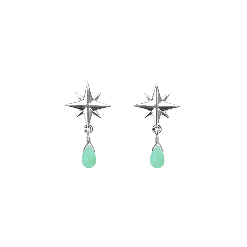 Tiny Compass Rose and Gemstone Post Earrings
