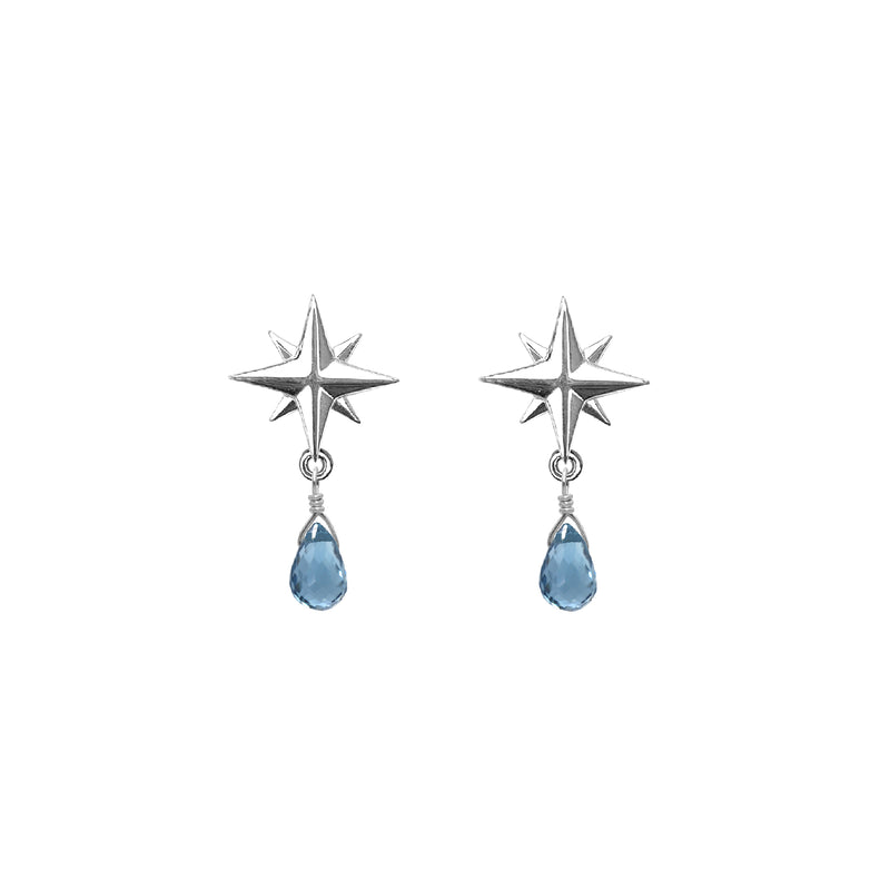 Tiny Compass Rose and Gemstone Post Earrings
