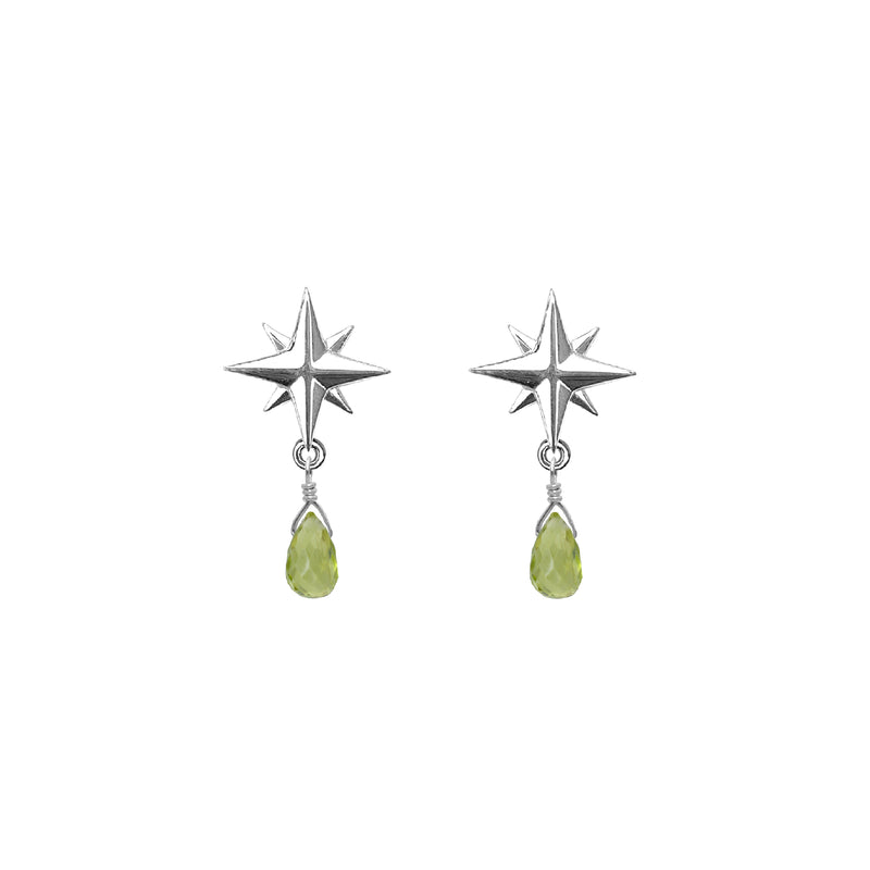 Tiny Compass Rose and Gemstone Post Earrings