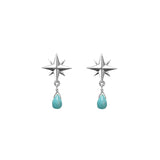 Tiny Compass Rose and Gemstone Post Earrings