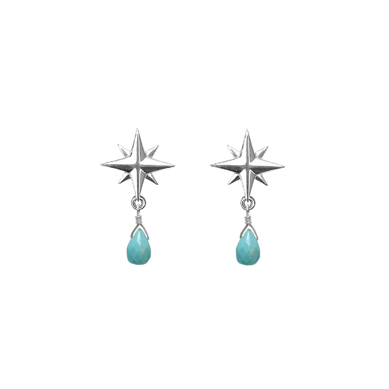 Tiny Compass Rose and Gemstone Post Earrings