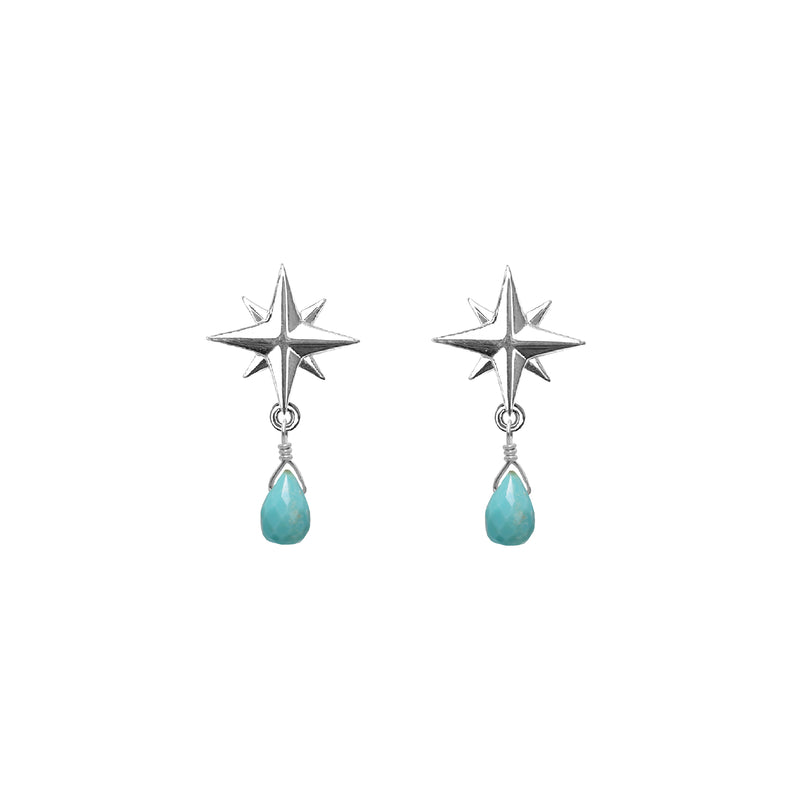 Tiny Compass Rose and Gemstone Post Earrings