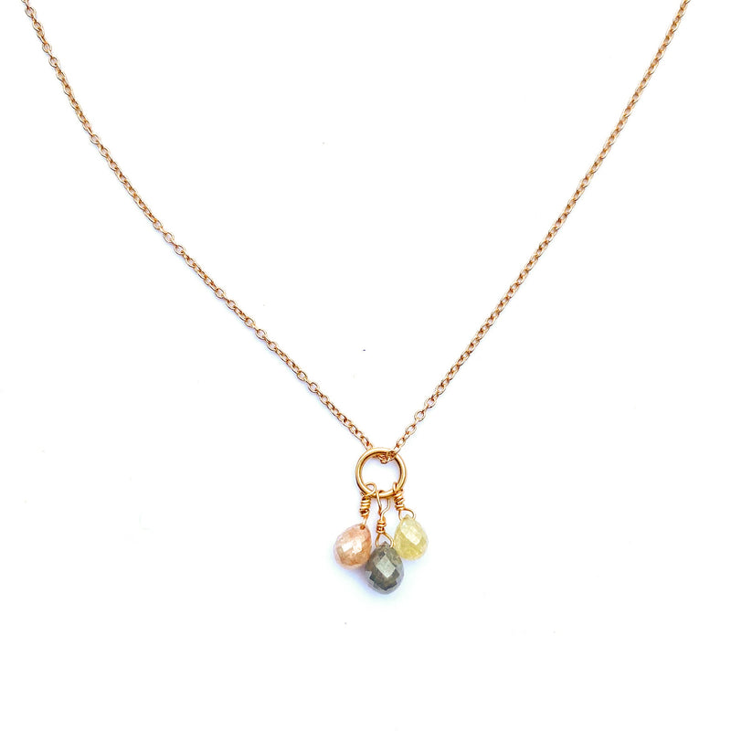 Rustic Diamond Briolette Triple Drop Necklace in 14K Gold